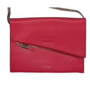 Henri Bendel Debutante Red Asymmetric Chain Flap Clutch Crossbody Pebble Leather